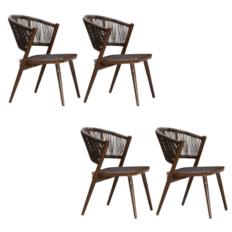 "Tropical Rattan Patio Arm Chair with Arm Brown Dining Armchair - 4 Piece Set"