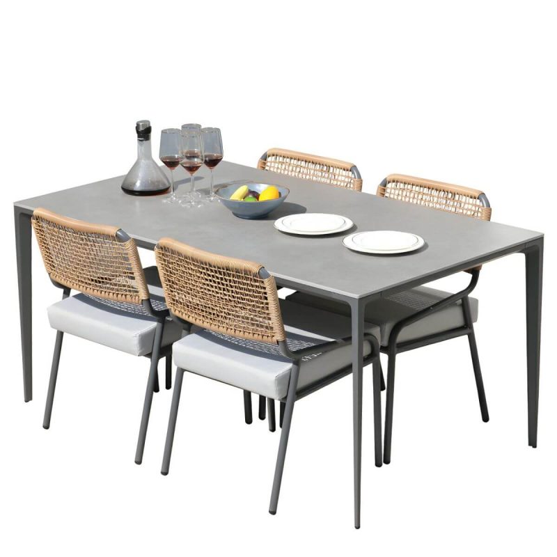 "Grey Patio Table Stone Contemporary Style in Rectangular/Square Shape - Table Only 63"L x 35.4"W x 29.5"H"