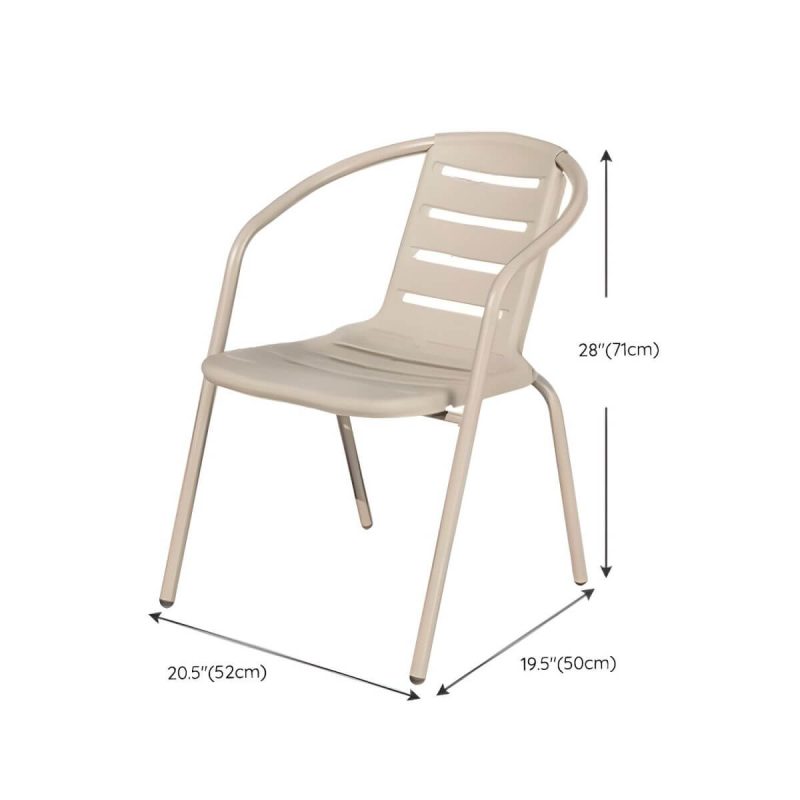 "Dimension of Modern Rust Resistant Brown Metal Stackable Arm Chair for Outdoor Dining - 4 Piece Set"