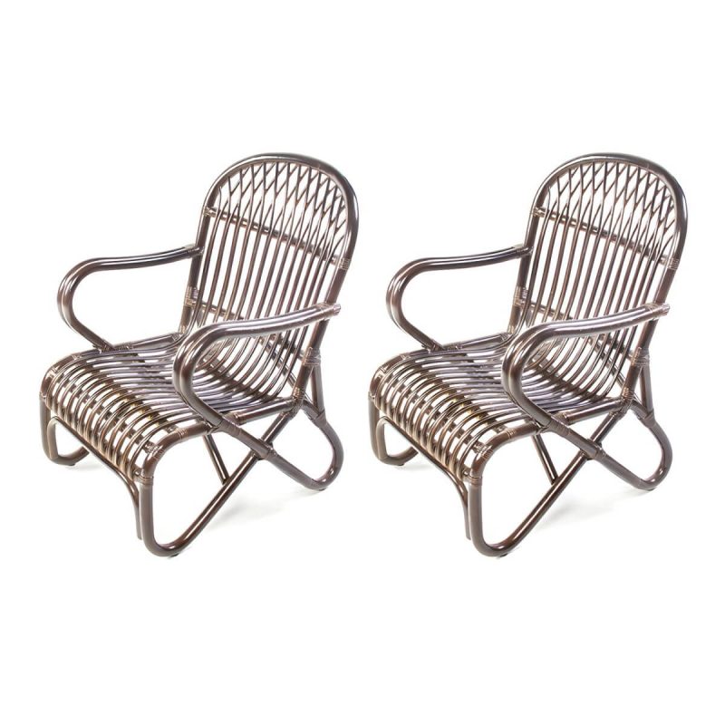 "Matte Finish Tropical Patio Chair Assembled Wicker with Arms - Nut-Brown 2 Piece Set"