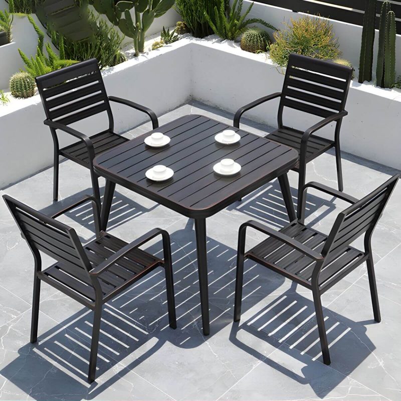 "Aluminum Dining Armchair Stacking Chairs 34.65" High in Black - 4 Piece Set"
