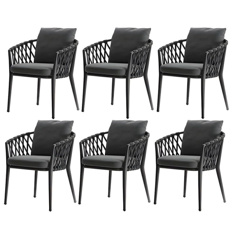 "Modern Gray Metal Arm Chair with Wicker Back and Cushions for Your Patio - 24"L x 24"W x 30"H 6 Piece Set"