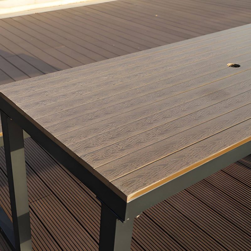 "Contemporary Brown Rectangle Picnic Table UV Resistant Picnic Table - Table 59"L x 24"W x 27.5"H Umbrella Hole Included Steel Table Only"