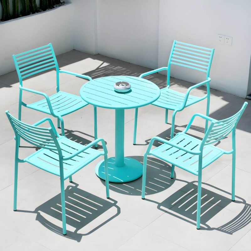 "Metal Modern Standard Height Dining Room Chair and Table Set with Chairs - Table & Chair(s) 25.6"L x 25.6"W x 29.1"H 4 Blue"