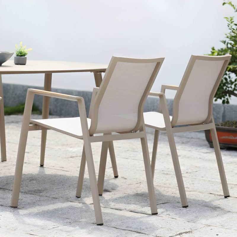 "Gray Modern Metal Dining Room Chair and Table Set with Chairs - Table & Chair(s) 46"L x 31"W x 29"H 6 Champagne"