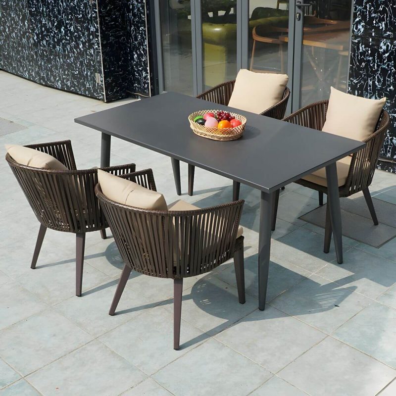 "Modern Wood Patio Dining Table 3/5/7/9 Pcs Black Dining Set for Courtyard - Table & Chair(s) 63"L x 35.4"W x 29.5"H 4 Rectangular"