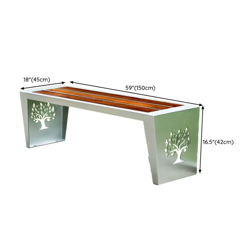 "Dimension of Modern Garden Bench with Stainless Steel Frame and Waterproof Wood Seating - 59.1"L x 17.7"W x 16.5"H"