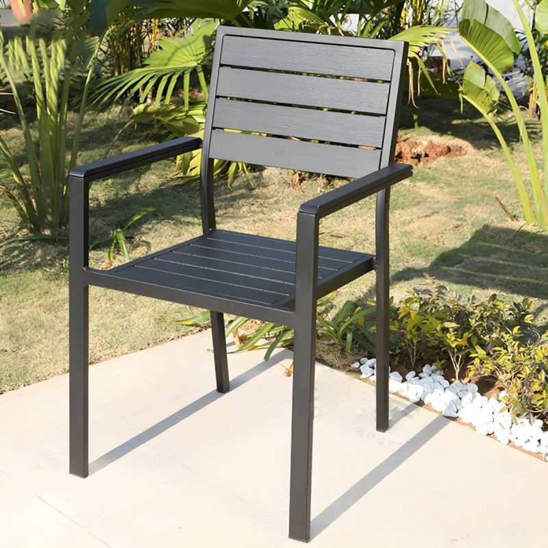 "Metallic Antique Finish Patio Chair Industrial Style Stacking without Cushions - 4 Piece Set"