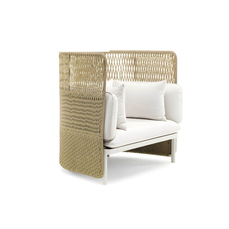 "Tropical with Cushions UV Resistant White Fabric Outdoor Patio Sofa - 39.4"L x 31.5"W x 39.4"H"
