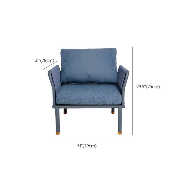 "Dimension of Modern Blue Metal Sofa- Waterproof and UV Resistant, Includes Pillows and Cushions - 1-Seater Sofa"