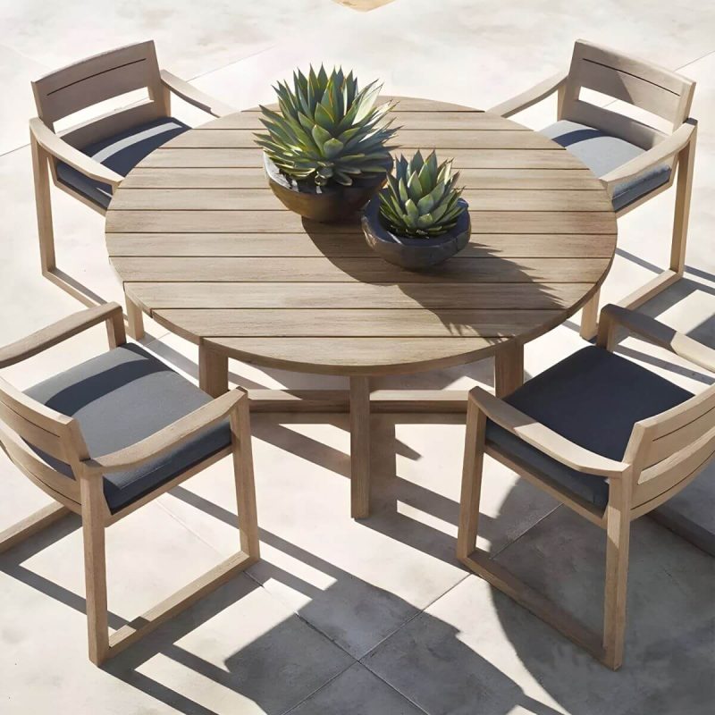 "Contemporary UV-Resistant Teak Wood Patio Dining Set in Modern Style without benches - Table & 4 Chairs 59.1"L x 59.1"W x 29.5"H Brown"