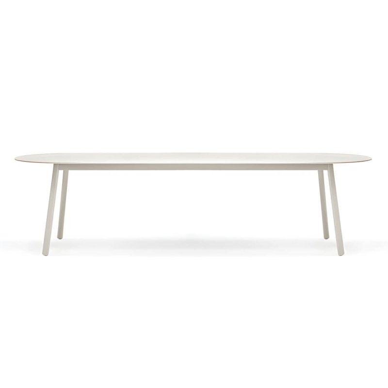 "Contemporary Style Stone Patio Table Oval Shape with Metal Legs in Grey/White - Table Only 94.5"L x 39.4"W x 29.5"H White"