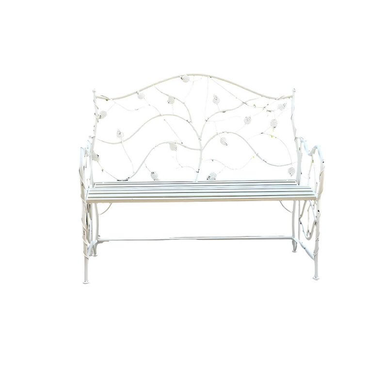 "White Bohemian Style Park Benches Metal distressed Antirust for Outdoor - White"