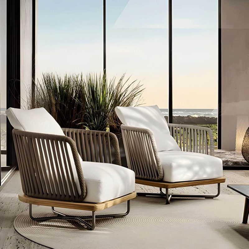 "Tropical Patio Sofa Wood With Cushions Beige Fabric Water Resistant Outdoor Patio Sofa - 63"L x 31"W x 32"H"