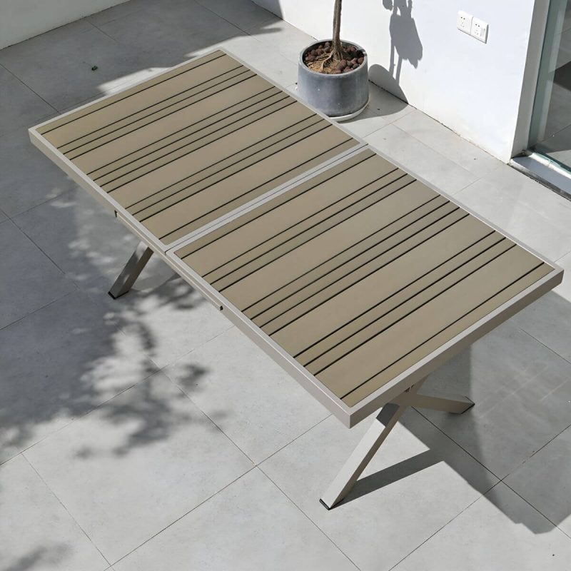 "Modern Wood Patio Dining Table with Aluminum Frame in Gray Color - Table Only 94.5"L x 35.4"W x 29.5"H Grey Rectangular"