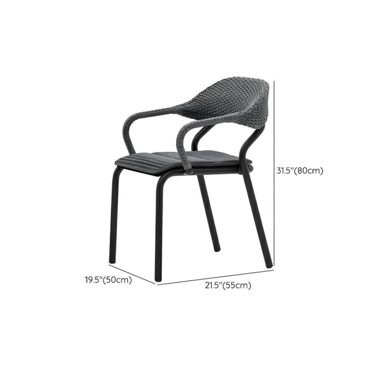 "Dimension of Modern Gray Metal Patio Dining Arm Chair with Wicker Rattan Back - 2 Piece Set"