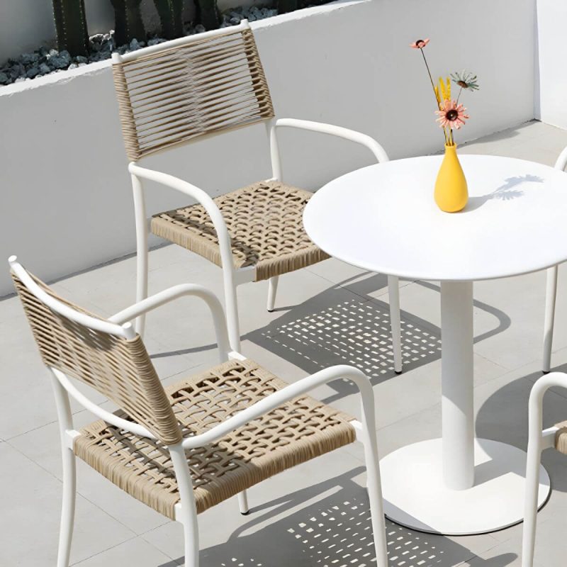 "Stacking Dining Side Chair Aluminum Outdoor Bistro Chairs with Arm - 1 Piece"