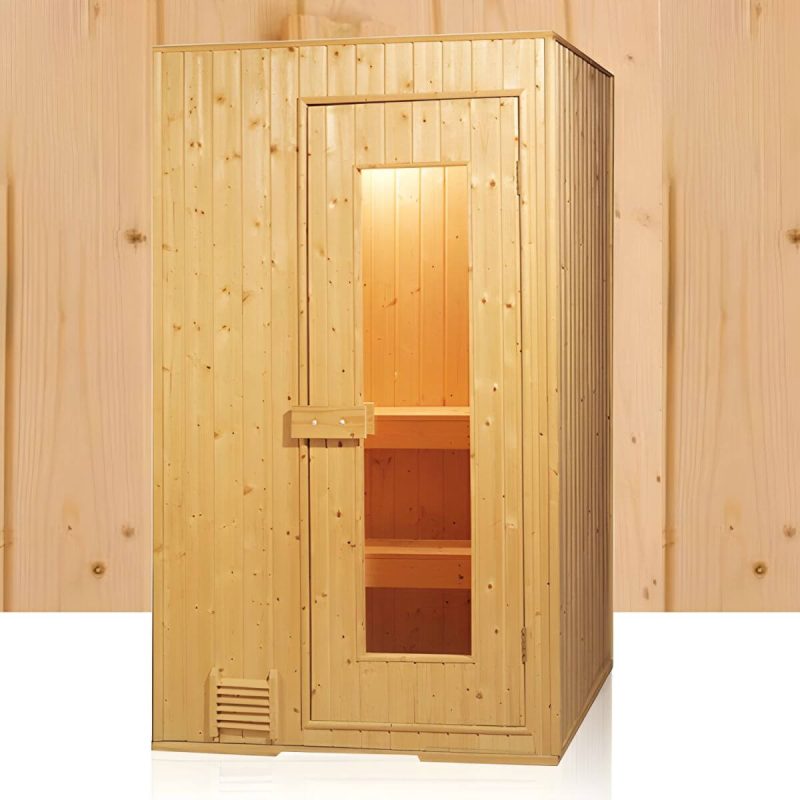 "Indoor / Outdoor Fir Wood Sauna with Tempered Glass Door and Vents Included - 47"L x 47"W x 82"H"