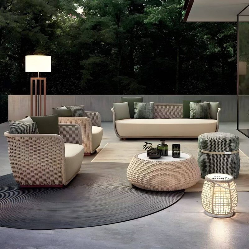 "Contemporary Outdoor Sofa with Cushion UV and Water Resistant Patio Sofa - Beige 1-Seater Sofa"