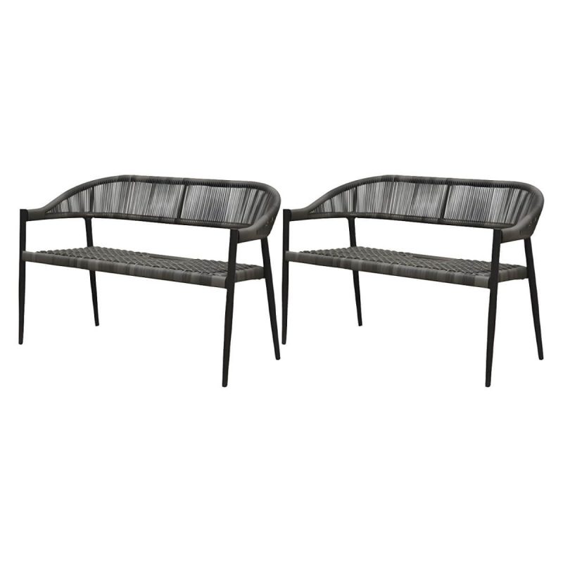"Contemporary Metal Frame Outdoor Dining Chair Set in Black with Arms - 47"L x 23"W x 31"H 2 Piece Set"