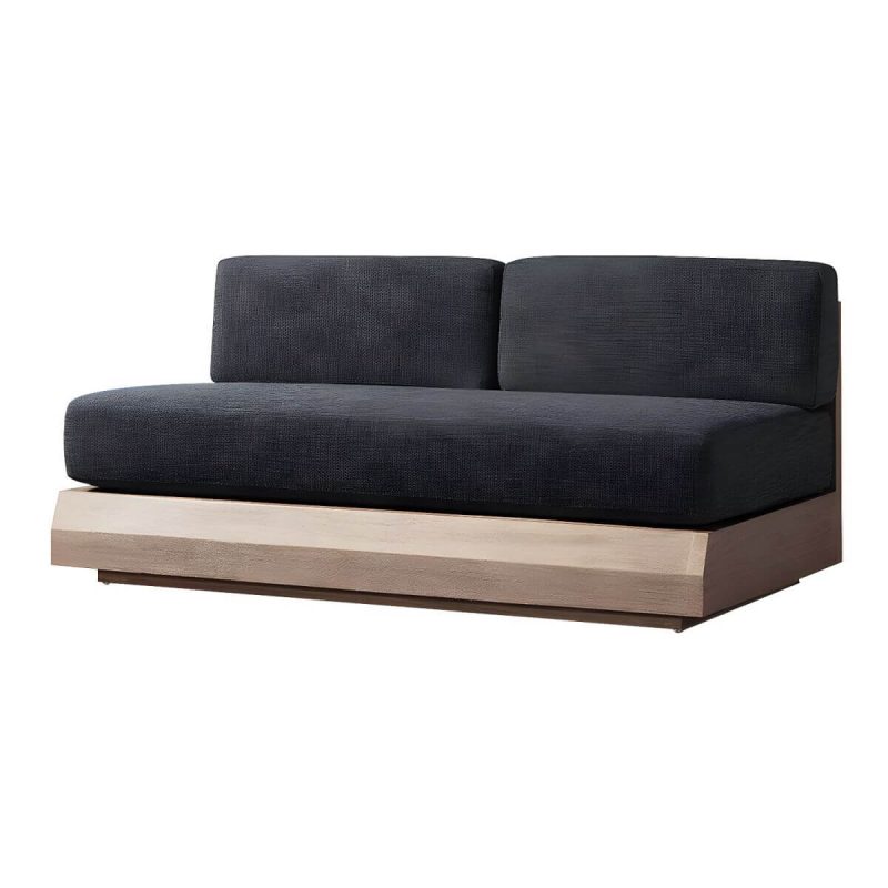 "Wood Rectangular Contemporary Patio Sofa with Cushions for Outdoor - Right Armrest Double Seat"
