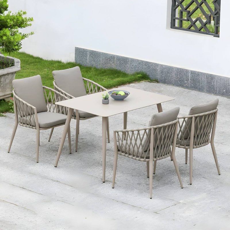 "Antique Finish Dining Chair Metallic Tropical Style with Cushions - 4 Piece Set"