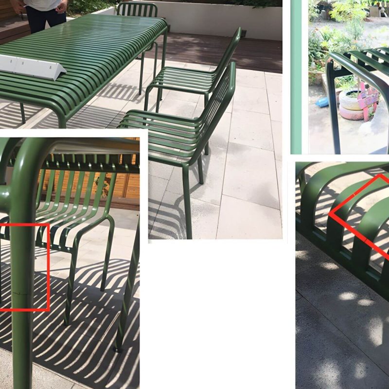"Green Modern Metal Dining Table for Outdoor Patio with No Distressing - Table Only 55.1"L x 27.6"W x 29.5"H"