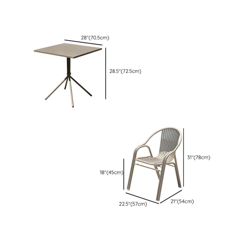 "Dimension of Stylish Weatherproof Patio Dining Set with Stackable Metal Chairs - Table & Chair(s) 4 28"L x 28"W x 29"H"