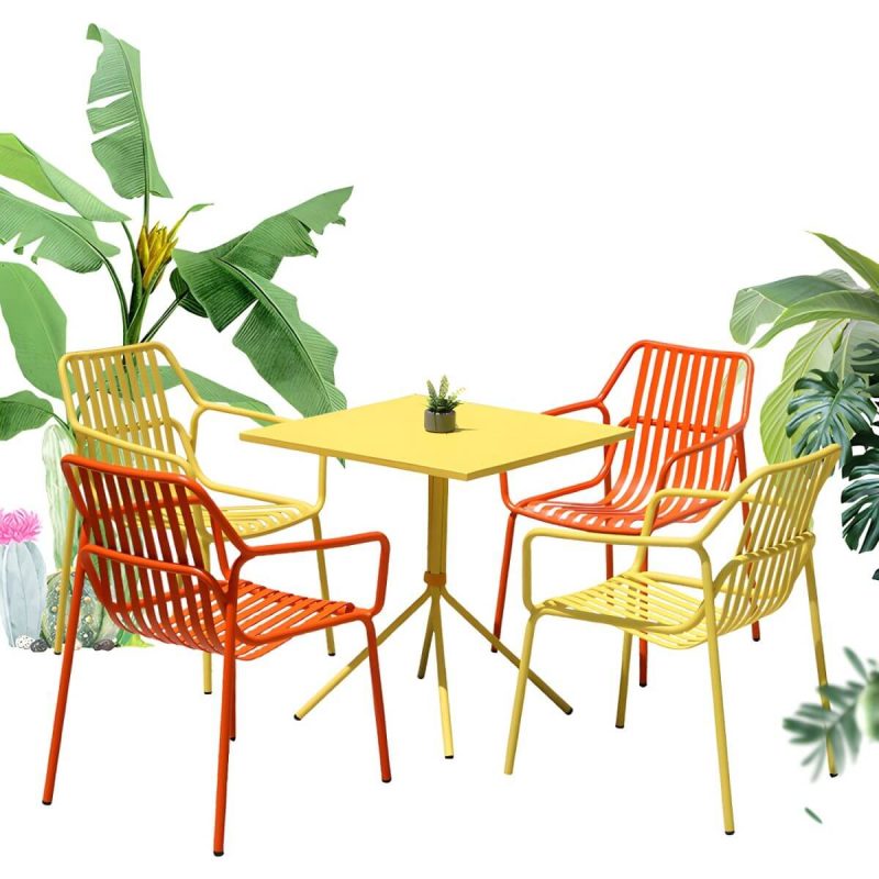 "Contemporary Round/Square Bistro Table Aluminum Water Resistant Patio Table - Yellow Square Table Only"