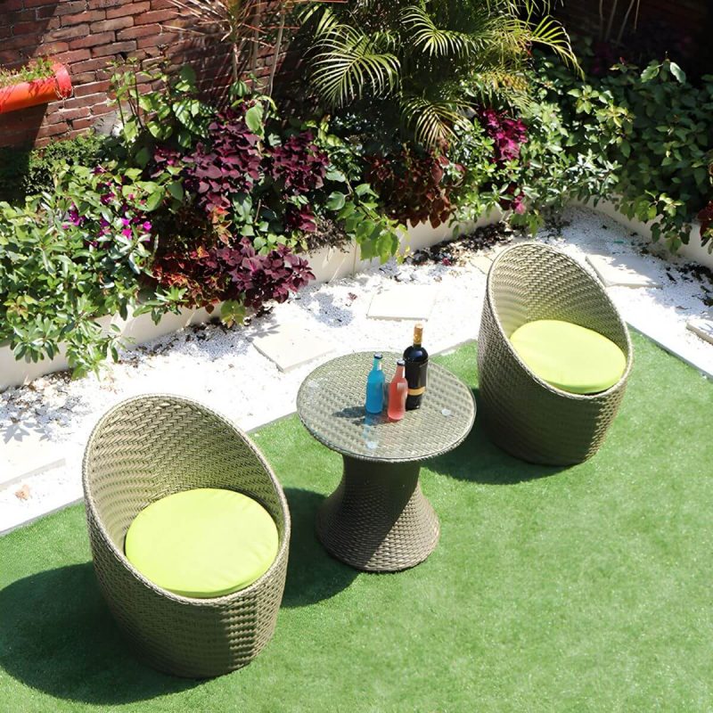"Round Shape Green Dining Table Set with 1/2 Chairs for Courtyard - Table & Chair(s) 1"