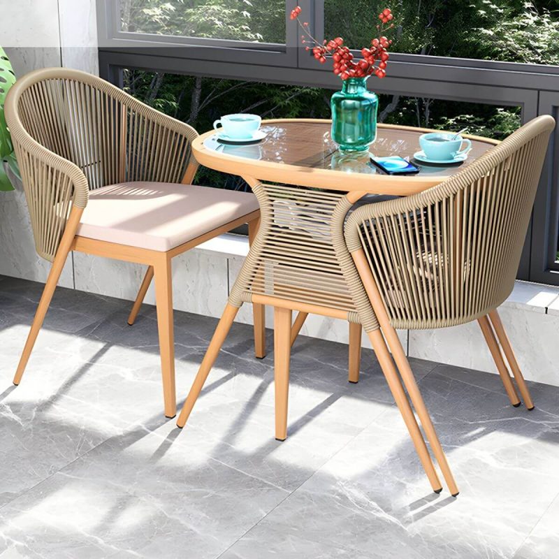 "Contemporary Dining Table Set with Oval Top and 2 Woven Chairs for Courtyard - Table & Chair(s) 2 Natural/ Brown"