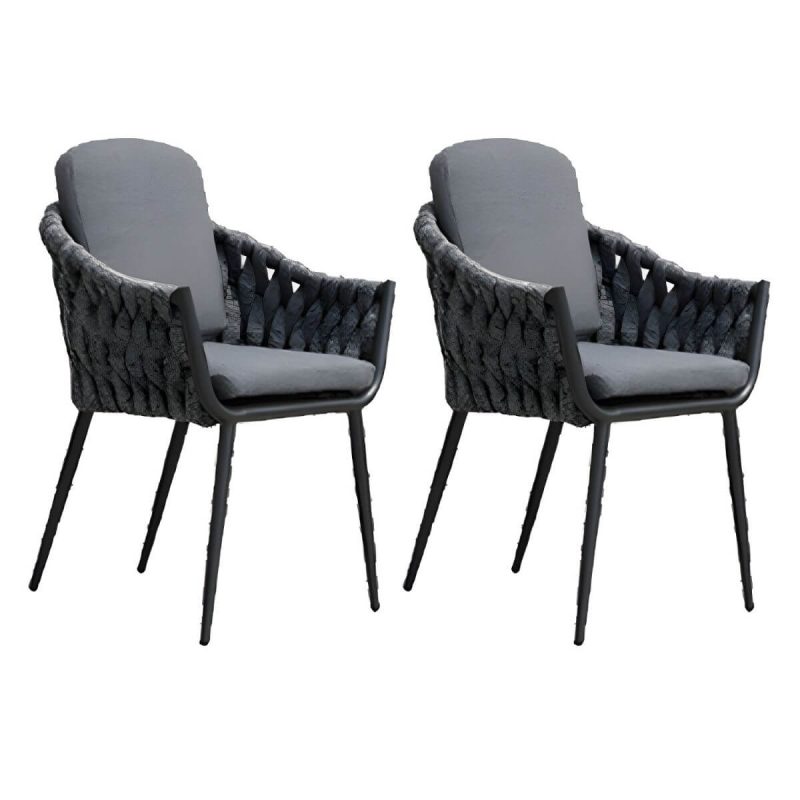 "Contemporary Outdoors Dining Chairs with Removable Water Repellent Finish Cushion - Gray 2 Piece Set"