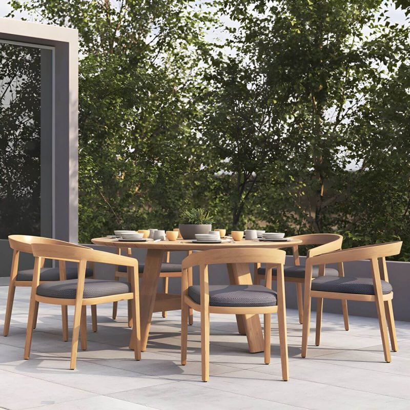 "Solid Wood Top Patio Table Contemporary Style Water Resistant Dining Table - 110.2"L x 39.4"W x 29.5"H Table Only"
