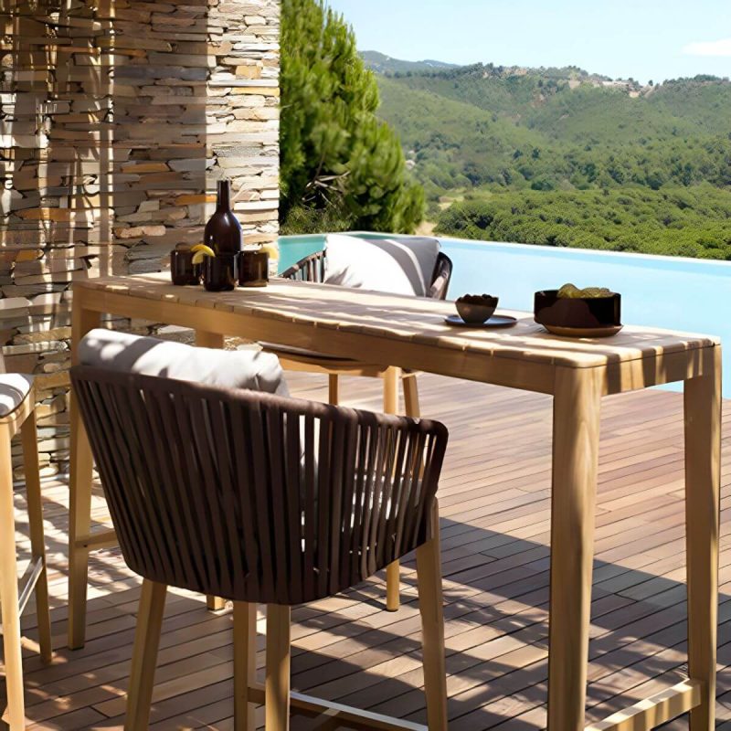 "Modern Brown Patio Dining Table without Umbrella Hole and Non-Foldable Design - Table Only 31.5"L x 31.5"W x 28.3"H Round"