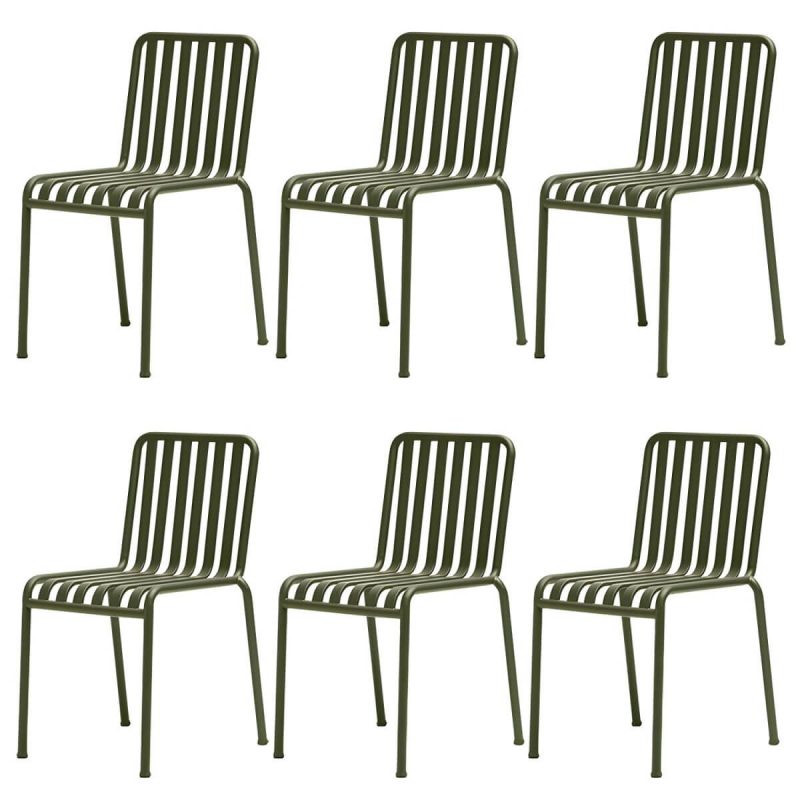 "Modern Metal Outdoor Bistro Chairs Open Back Dining Chairs in Green - 22"L x 19"W x 31"H 6 Piece Set"