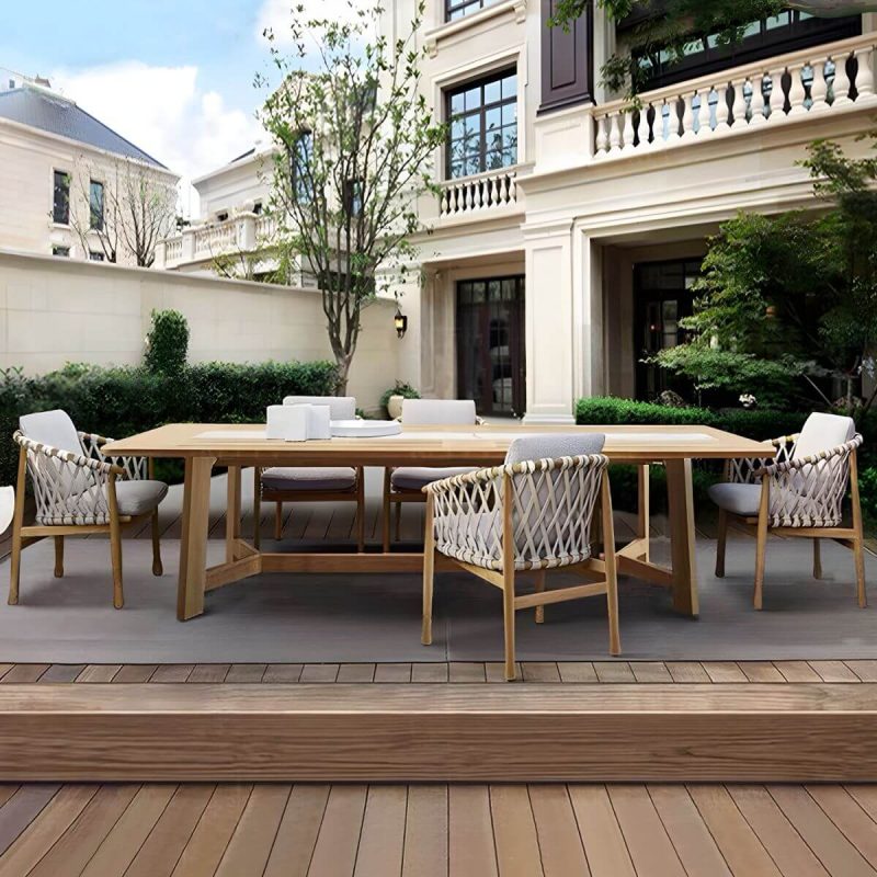 "Teak Wood Water Resistant Dining Table Outdoor Solid Wood Patio Table in Brown - Table Only 110.2"L x 39.4"W x 29.5"H"