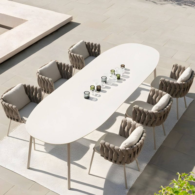 "Industrial Oval Stone Dining Table Metal Legs Dining Table for Outdoor - 47.2"L x 35.4"W x 29.5"H Table Only"