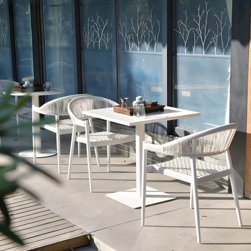 "Weatherproof White Wicker Patio Dining Set with Set of Stackable Chairs - Desk with 2 Chairs 27.6"L x 27.6"W x 29.1"H"