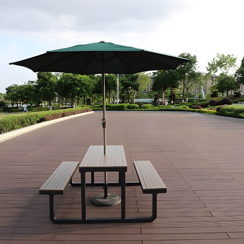 "Contemporary Brown Rectangle Picnic Table UV Resistant Picnic Table - Table with Umbrella 47.2"L x 23.6"W x 27.6"H Umbrella Hole Included Steel Table Only"