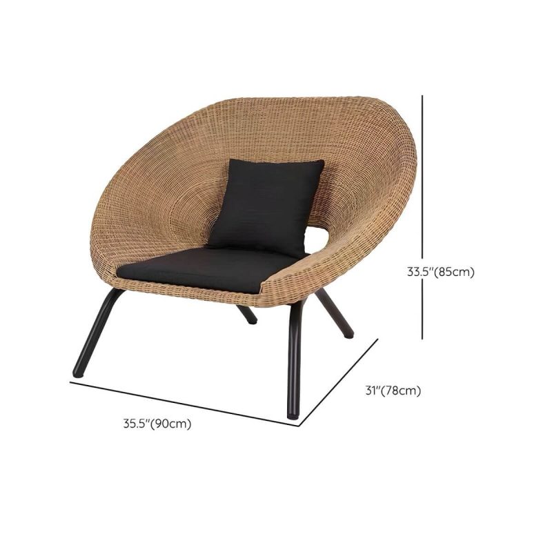 "Dimension of Waterproof Wicker/Rattan Modern Sofa with Upholstered Black Cushions and Pillows - 1-Seater Sofa"