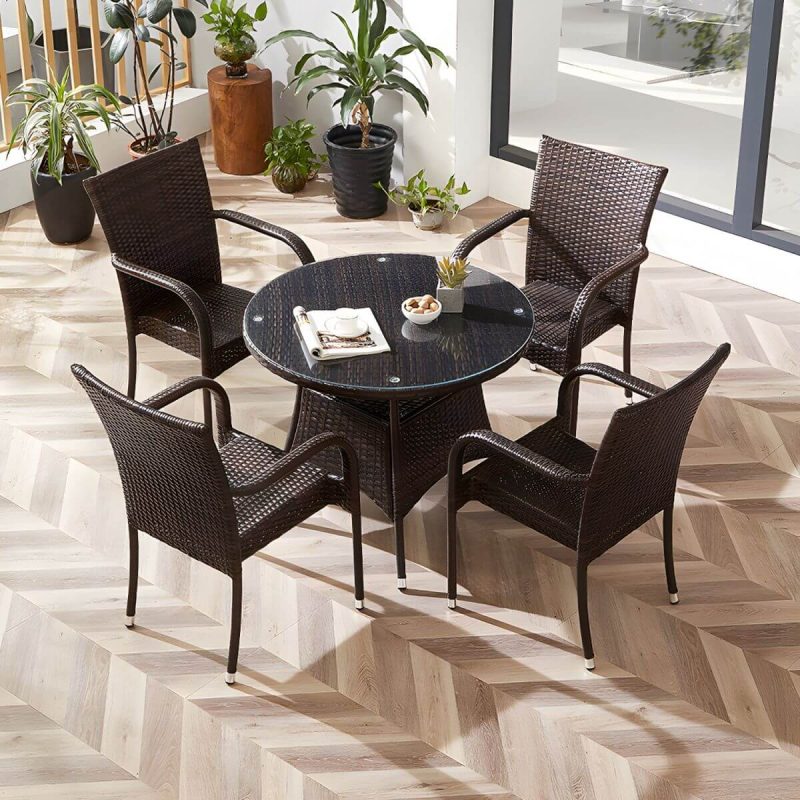 "Modern Style Dining Set Glass Top 5/7 Pieces Water Resistant Dining Set - Table & Chair(s) 4 Round Clear"