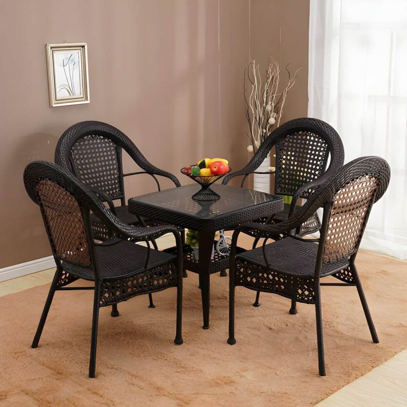 "Modern Metal Frame Stacking Dining Chair with Arm Water Resistant - Black 2 Piece Set"