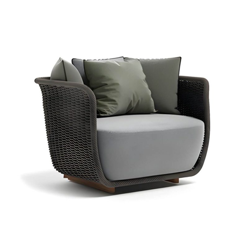 "Rattan Water Resistant Patio Sofa Symmetrical with Cushions for Outdoor - Dark Gray 1-Seater Sofa"