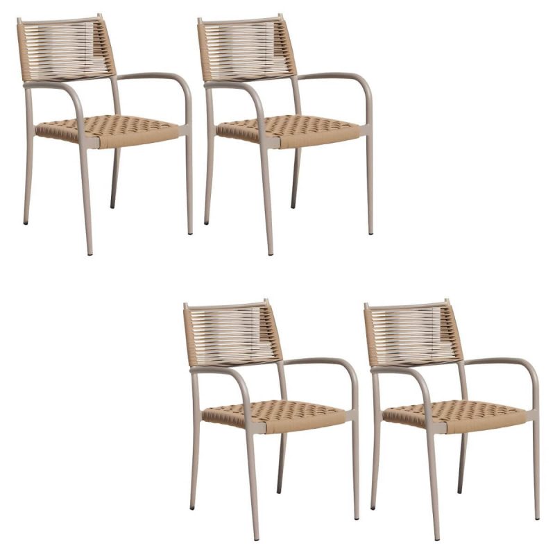 "Aluminum Outdoor Chair Contemporary Arm Chair Outdoor Bistro Chair - PE Woven Rattan 4 Piece Set"