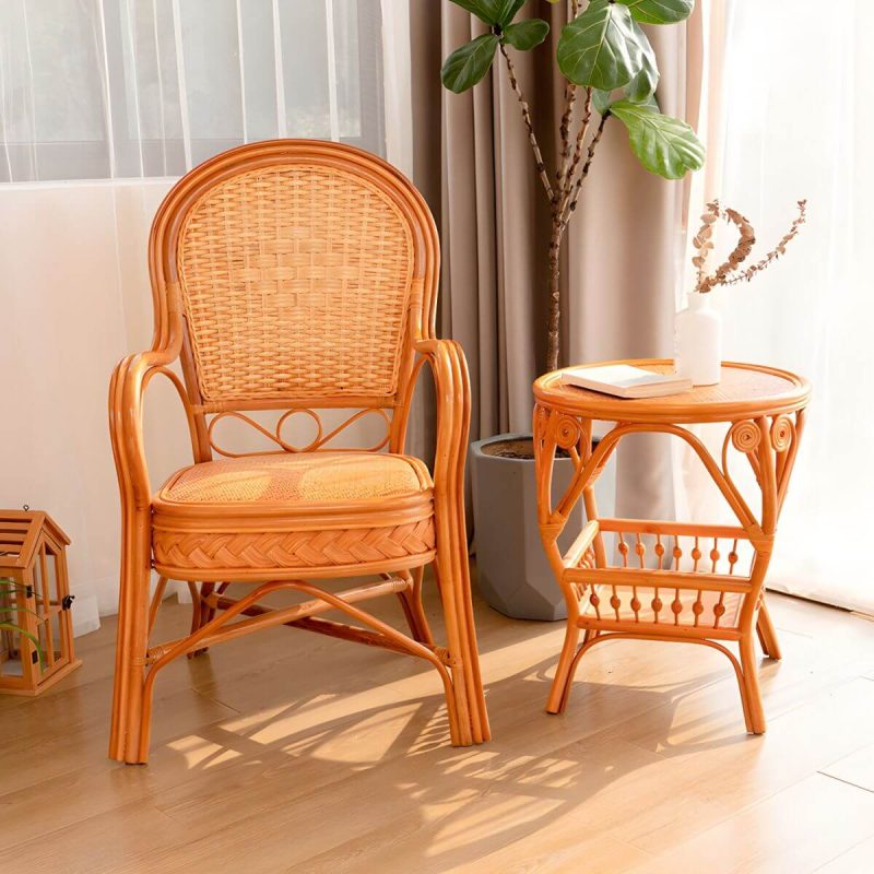 "Traditional 40.55" Height Solid Color Rattan Outdoor Dining Armchair - Orange 8 Piece Set"