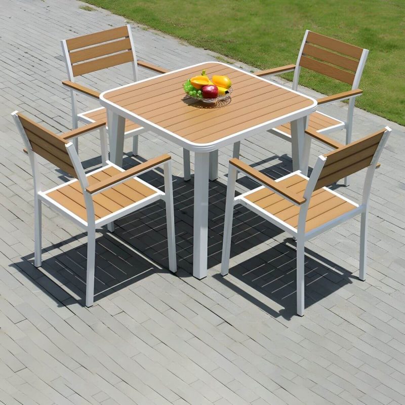 "Contemporary White Dining Table Set with Chairs for Courtyard - Table & Chair(s) 32"L x 32"W x 30"H 4"