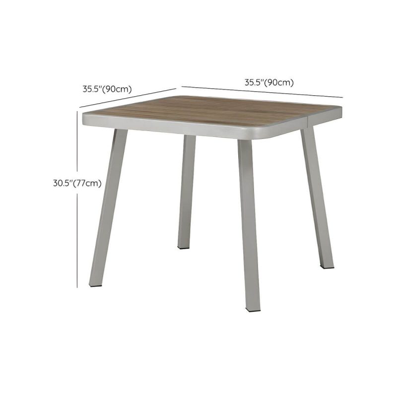"Dimension of Stylish Mid-Century Brown Patio Dining Ensemble with Manufactured Wood Tabletop - Table 35"L x 35"W x 30"H"