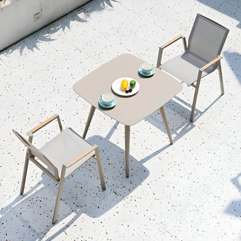 "Gray Modern Metal Dining Room Chair and Table Set with Chairs - Table & Chair(s) 31.5"L x 31.5"W x 28.7"H 2 Champagne"