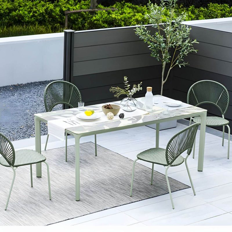 "Contemporary Glass Dining Table Set with 2/4 Woven Chairs in Green - Table 35"L x 35"W x 29"H Zero"