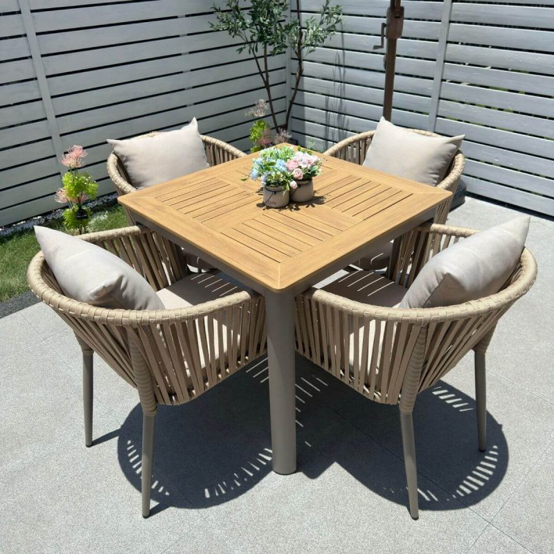 "Casual 5-piece UV-proof Fabric Outdoor Dining Set with Sepia Table, Chair, and Table, 31.5"L x 31.5"W x 29.5"H, Table & 4 Chairs"